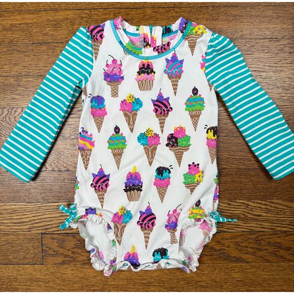 Hatley Girls' Ice Cream Print Rash Guard Suit Size 6-12 M - Picture 1 of 4